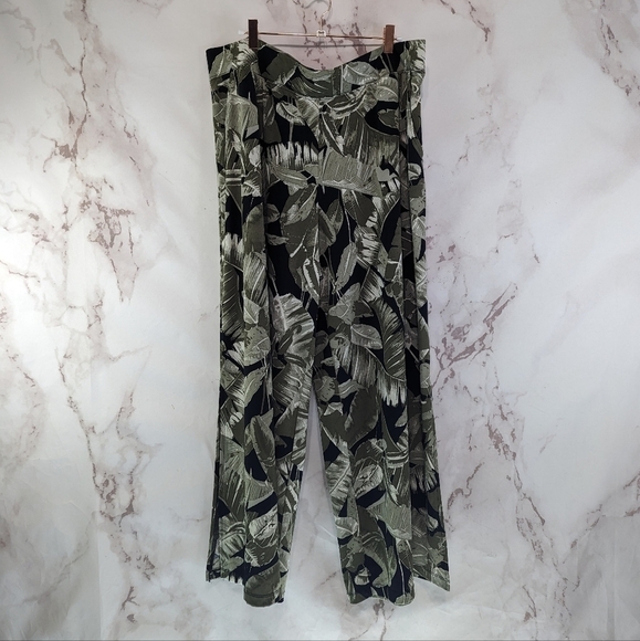 GILI Pants Womens XL P Green Wide Leg Palazzo Resort Hawaiian Floral Botanical - Picture 1 of 14